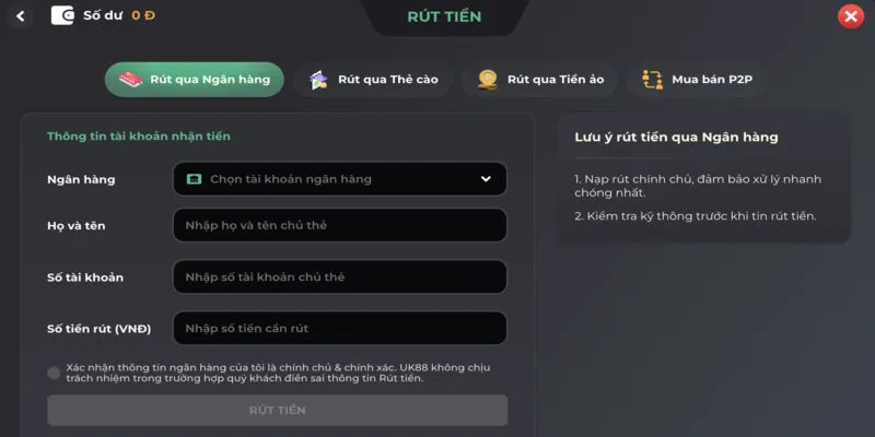 Hướng dẫn UK88 cách rút thưởng về tài khoản nhanh chóng